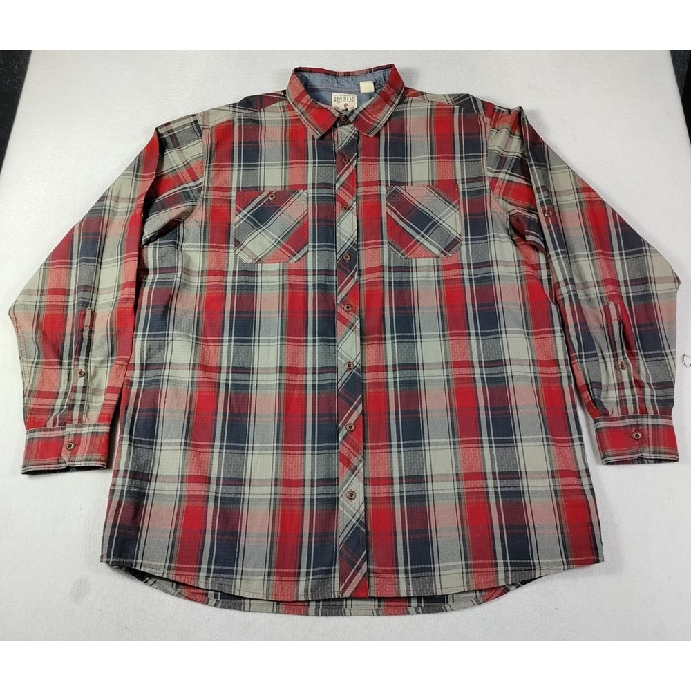 RedHead Brand Co Shirt Mens 2XLT Red Plaid Long Sleeve Ripstop Cotton Workwear